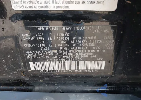 2011 Subaru Outback 3.6R Limited z USA, uszkodzony, nr VIN 4S4BRDLCXB2314074